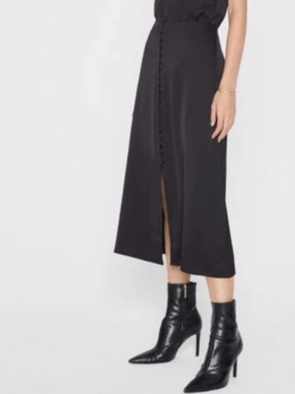 Club Monaco Black Button-Front Slip Midi Skirt